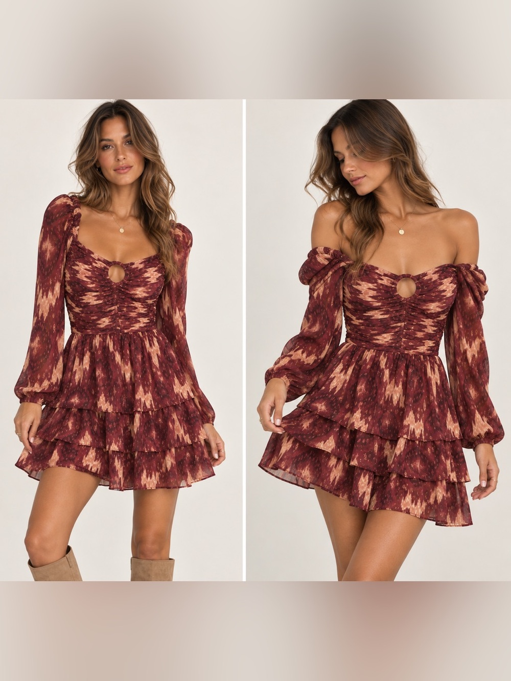 House of Harlow 1960 Tie Neck Dress XS NWT Burgundy Metallic Ruffle Mini